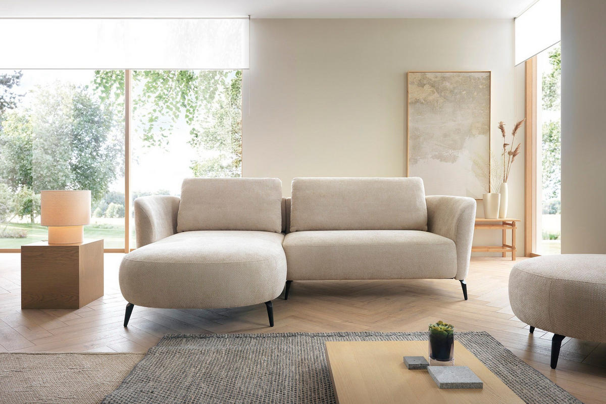 ECKSOFA VICO Beige Chenille mit Schlaffunktion - Beige, Holz (260/180cm) - MASSENO