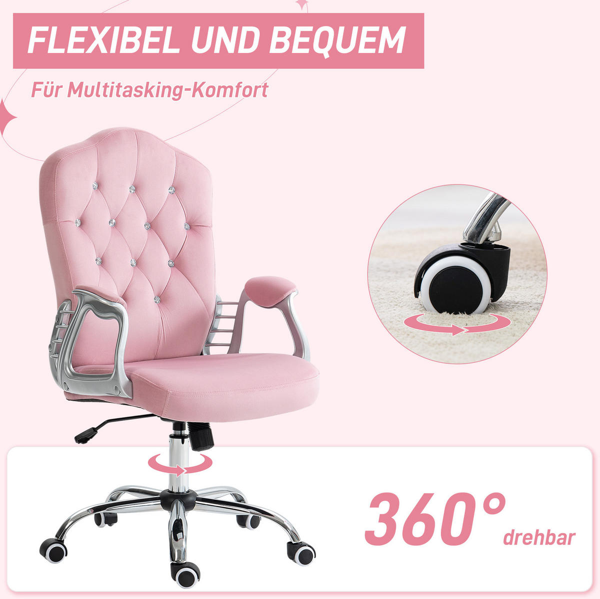 BÜROSTUHL höhenverstellbar mit Wippfunktion Polyester Pink - Pink, Kunststoff (61/114/61cm) - Meubliv