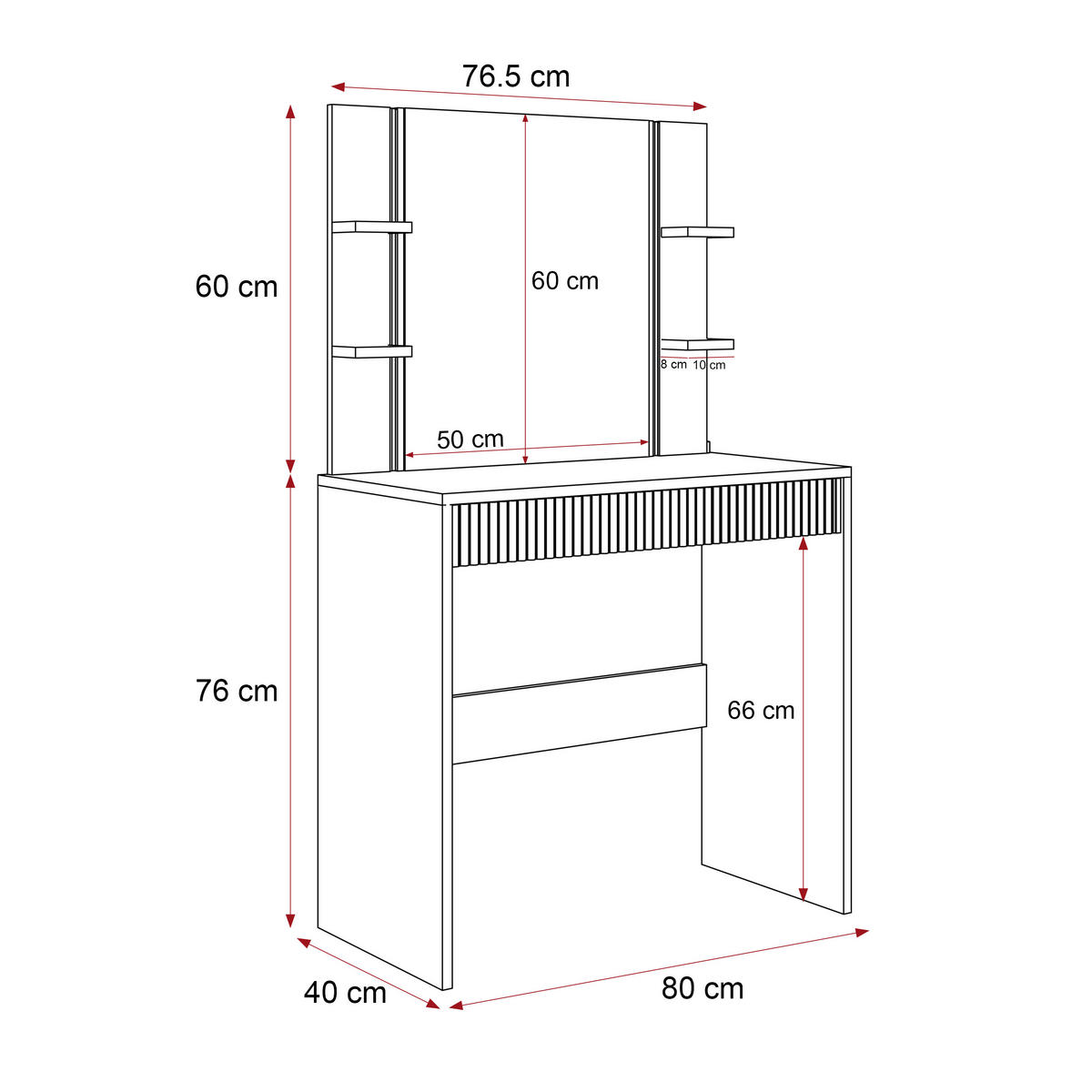 SCHMINKTISCH ELENA mit Spiegel & LED-Beleuchtung, Kaschmir - Kaschmir, Holzwerkstoff (80/136/40cm) - Idohome