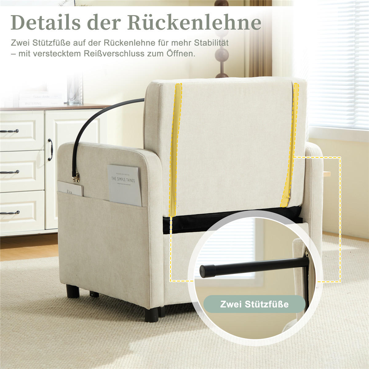 SCHLAFSESSEL 2-in-1 Chenille Einzelschlafsofa beige - Weiß, Textil (79/83/66cm) - Kaket