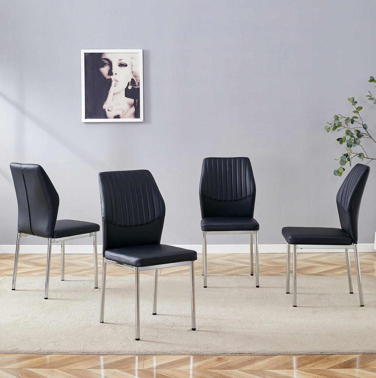 ESSZIMMERSTUHL 4er-Set Höhe 93 cm PU-Leder Schwarz/Silber - Silberfarben, Metall (42.6/93/43cm) - Meubliv
