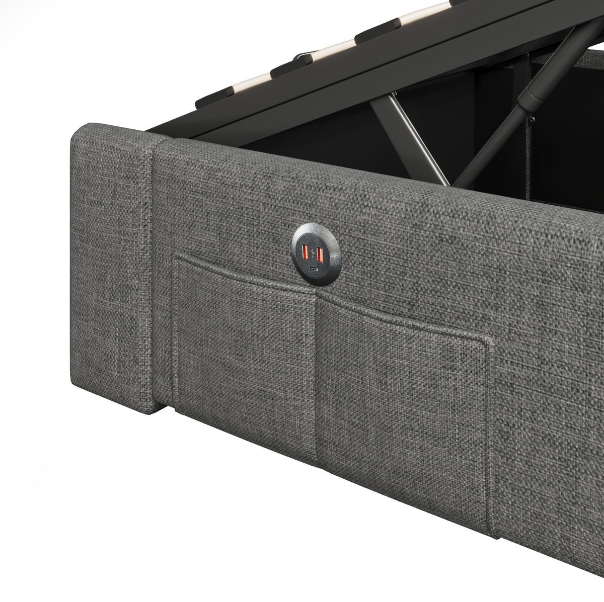 POLSTERBETT 90/200 cm Grau aus Leinen mit LED-Leiste - Grau, Textil (90/200cm) - OKMYHOME