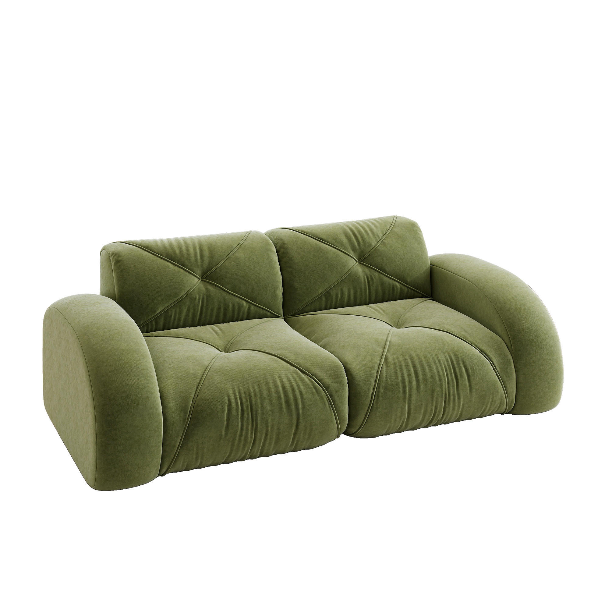 2-SITZER-MODULSOFA rahmenlos mit 32D-Schaumstoff, petfreundlichem Chenille-Bezug und rutschfestem Design, Grün - Grün, Textil (204/76/95cm) - Redom