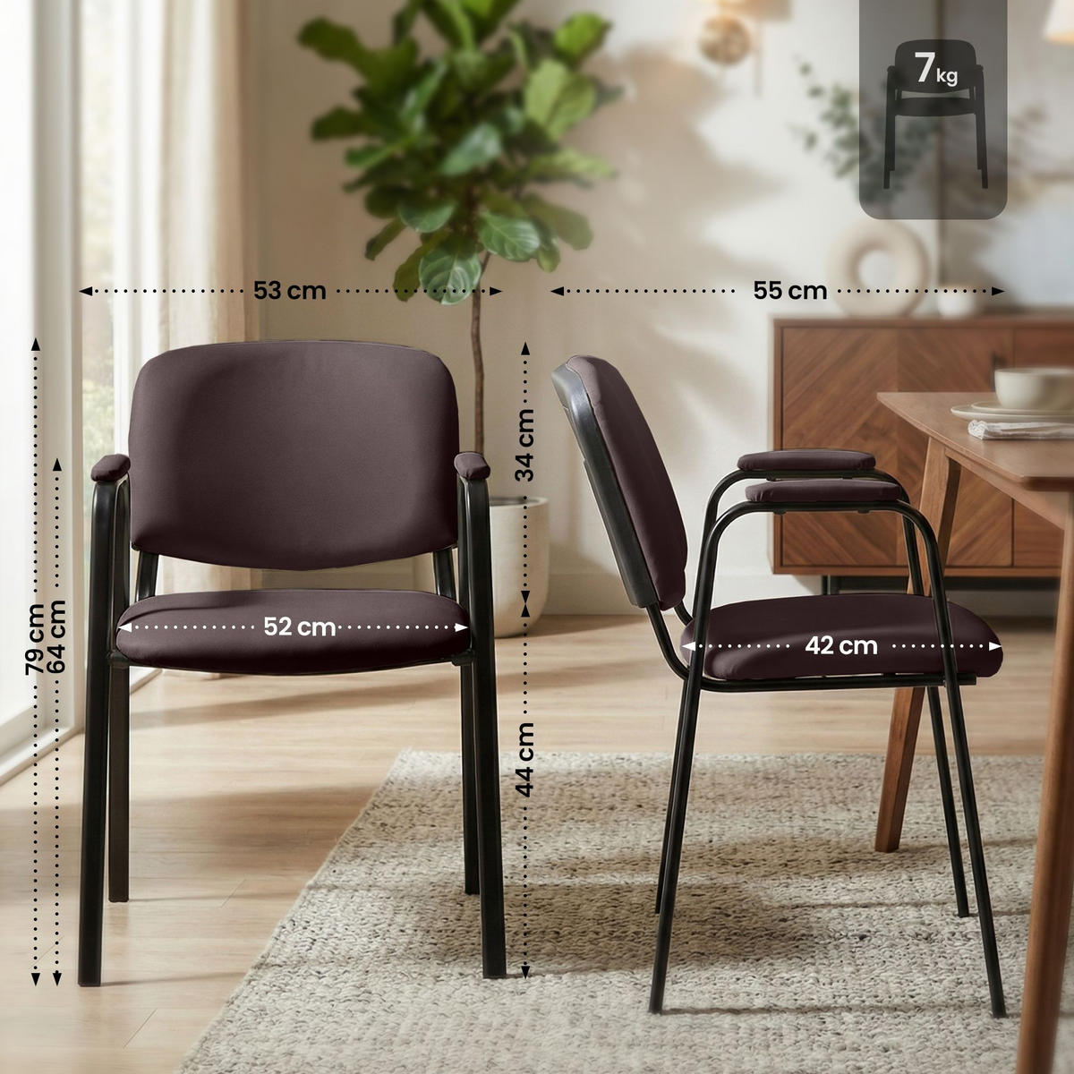 BESUCHERSTUHL Lederlook braun - Schwarz/Braun, Textil/Metall (53/79/55cm) - CLP