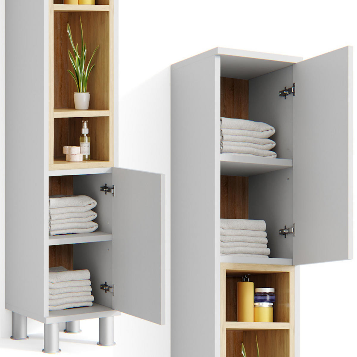 BADSCHRANK Aquis Weiß 30 x 190 cm - Weiß, Holzwerkstoff (30/190/30cm) - Vicco