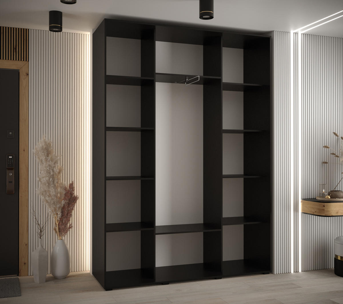SCHWEBETÜRENSCHRANK 235,2/160/45 3-türig - Schwarz/Weiß, Holz/Metall (160/235/45cm) - Abiks Möbel