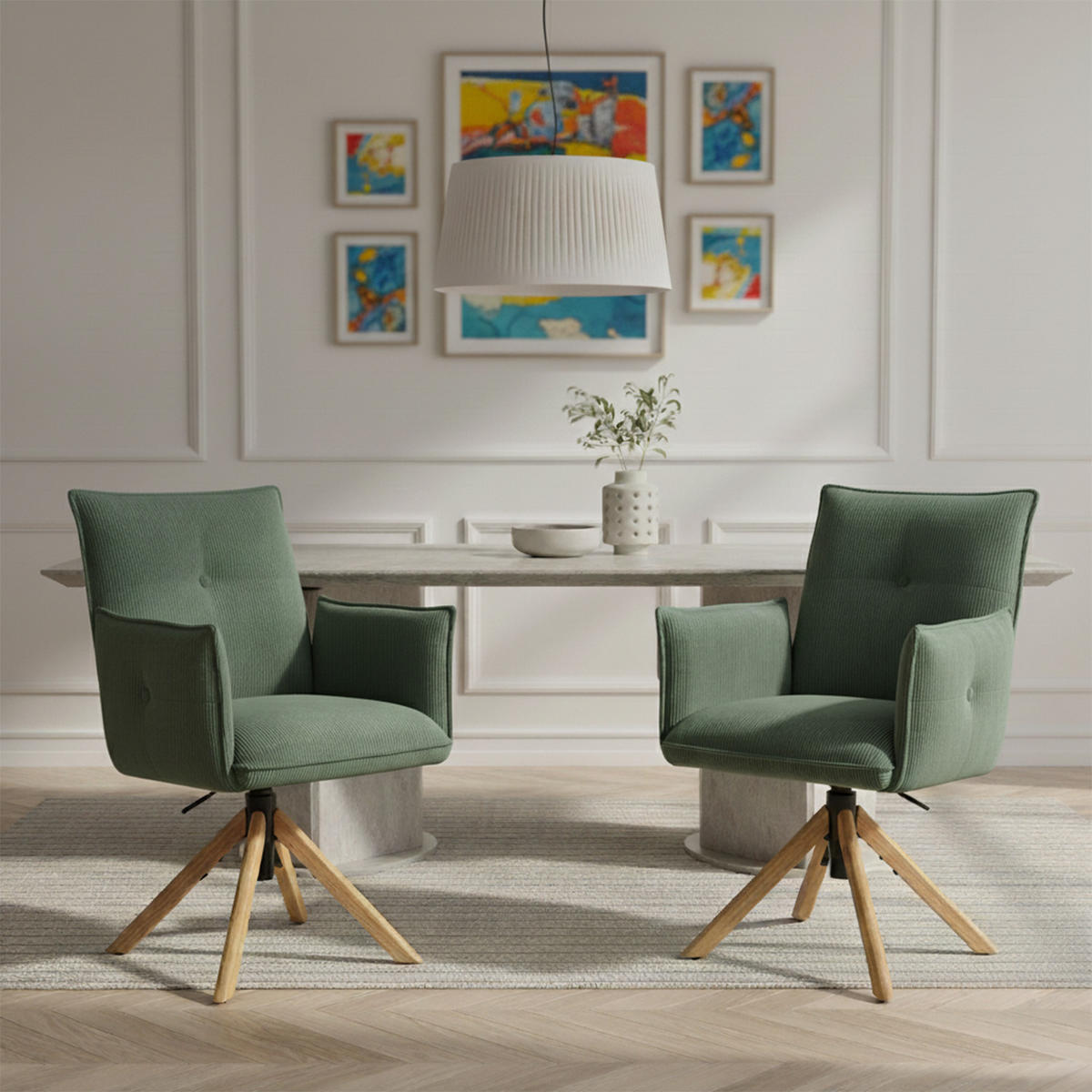 BÜROSTUHL Mika-Leya - Honigeiche/Grün, Eichenholz/Holz (60/89/63cm) - DUBI Möbel