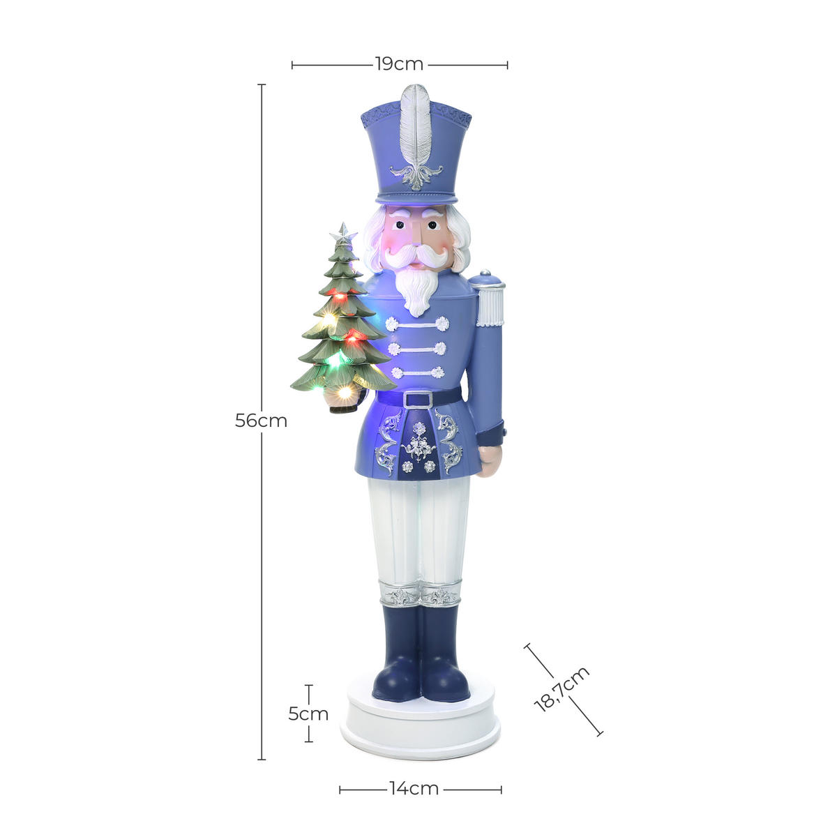 NUSSKNACKER Figur mit LED | B18.5 x T19 x H55 cm - Blau, Kunststoff (18.5/55/18.5cm) - 24Bottles