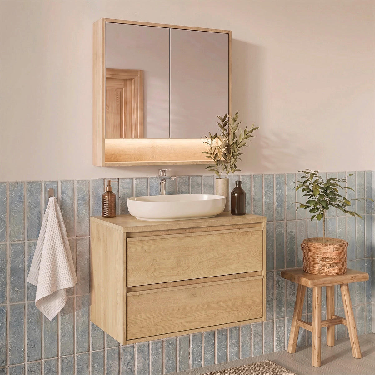 BADMÖBEL 80cm Edmé 2er-Set Holz - Braun, Holzwerkstoff (80/52.2/46cm) - Petits-meubles