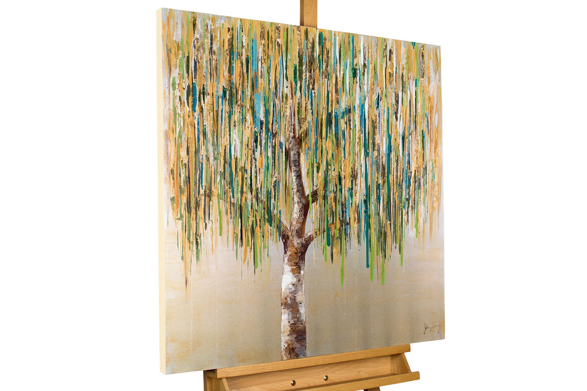 ACRYLBILD HANDGEMALT 80/80 cm - Grün, Holz/Textil (1.6/80cm) - KUNSTLOFT