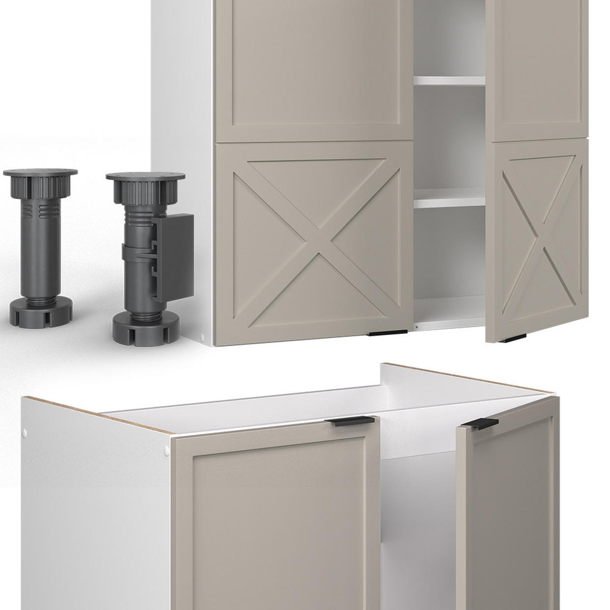 KÜCHENZEILE Fame-Line GrauBeige/Weiß 200 cm, AP Marmor - Weiß/Grau, Holzwerkstoff (200/81.6/60cm) - Vicco