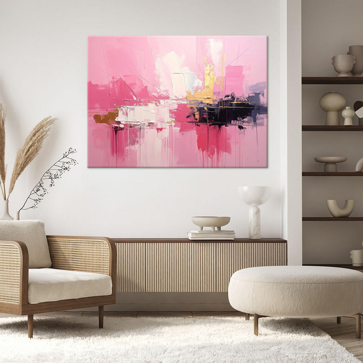 LEINWANDBILDER, Rosa Abstraktion mit weichem Licht und Tiefe - Rosa, Textil (100/70cm) - Feeby