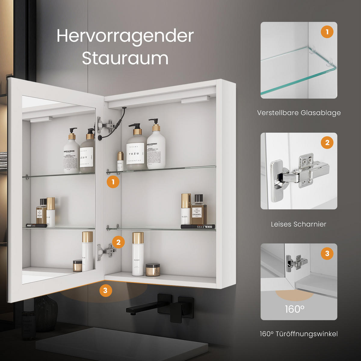 SPIEGELSCHRANK mit Beleuchtung Weiß 60/40/14,5 - Weiß, Metall (40/60/60cm) - EMKE
