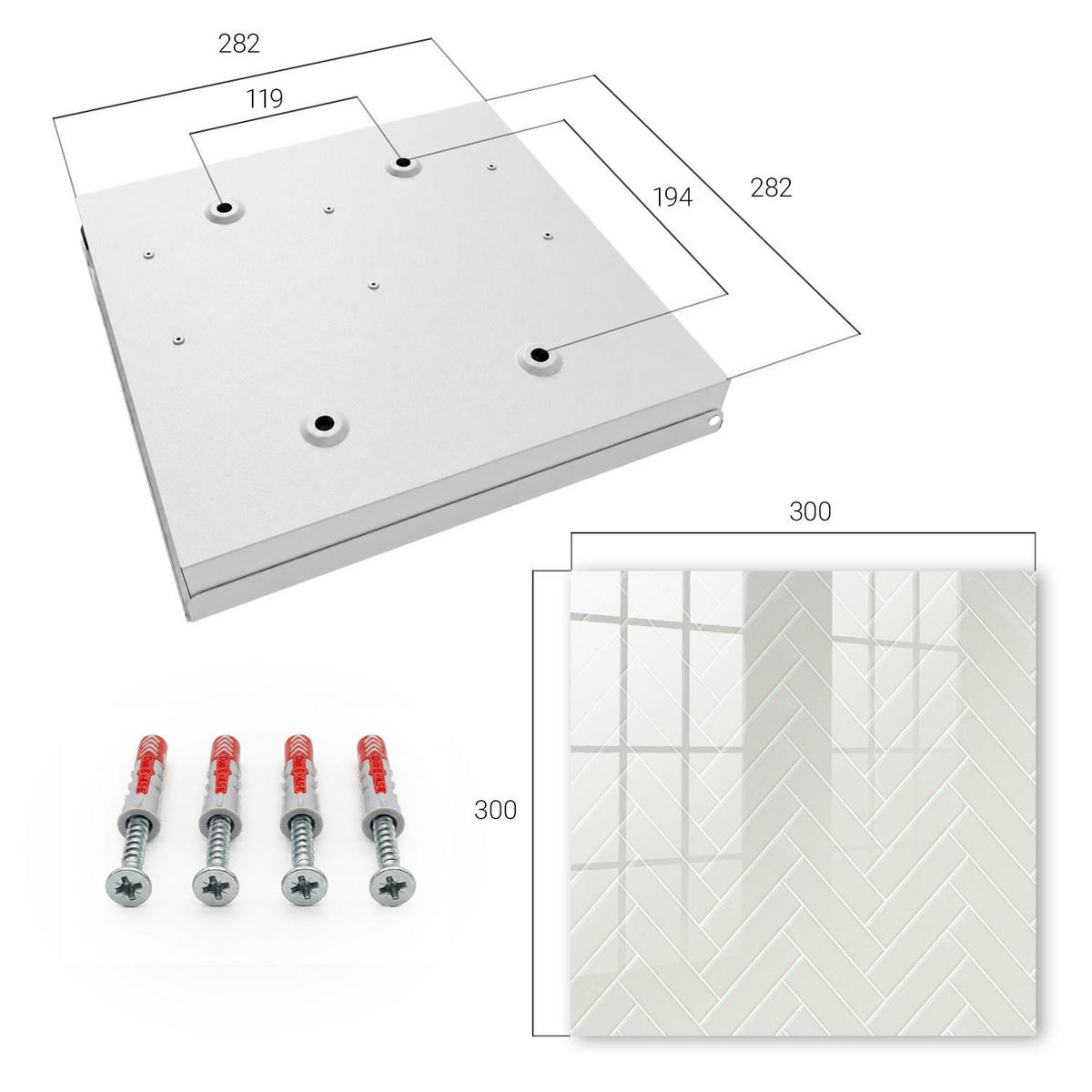 SCHLÜSSELBOX Weiß 30x30 cm – Türöffnung nach rechts - Dezentes Fischgrätmuster - Beige, Metall (30/30/5cm) - TULUP