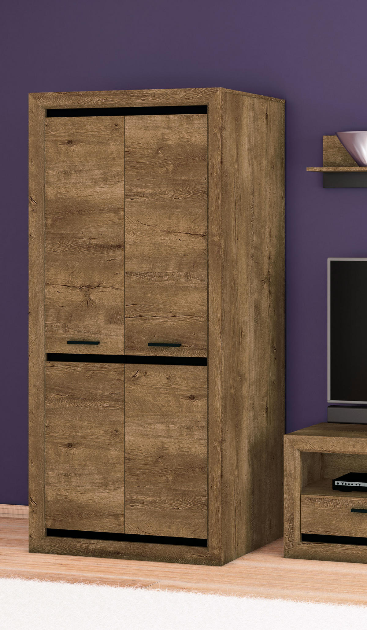 KLEIDERSCHRANK Baltica Lefkas Eiche / schwarz 90 / 54 / 200cm - Eichefarben/Braun, Holz/Holzwerkstoff (90/200/54cm) - Feldmann-Wohnen