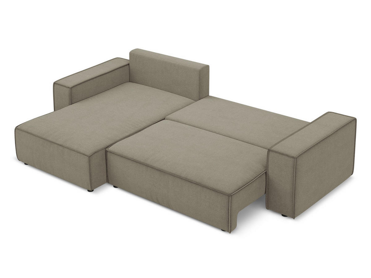 ECKSOFA mit Schlaffunktion Strukturstoff Stoff Beige - Beige/Schwarz, Kunststoff/Textil (185/290cm) - Makamii