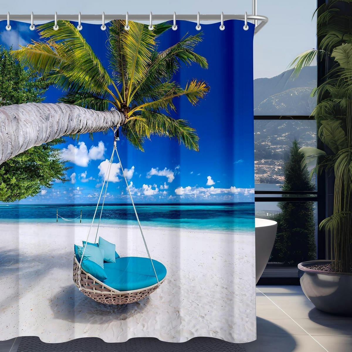 DUSCHVORHANG Strand 180 x 180 cm Wasserabweisend Textil - Multicolor, Textil (180/180cm)