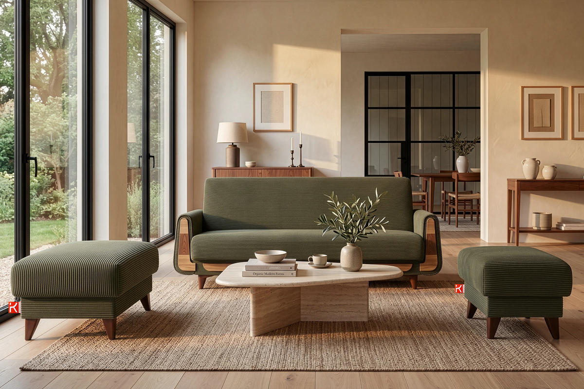 3-SITZER-SCHLAFSOFA GUSTAVO II mit Armlehnen, Olive - Olivgrün, Holz/Holzwerkstoff (230/98/98cm) - KONSIMO®