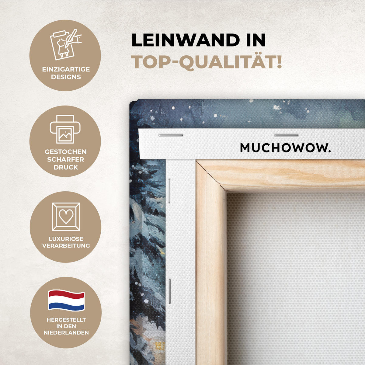 LEINWANDBILD Weihnachtsdorf - Häuser - Schnee - Weihnachten 20x20 cm - Sandfarben, Textil (20/20cm) - MuchoWow