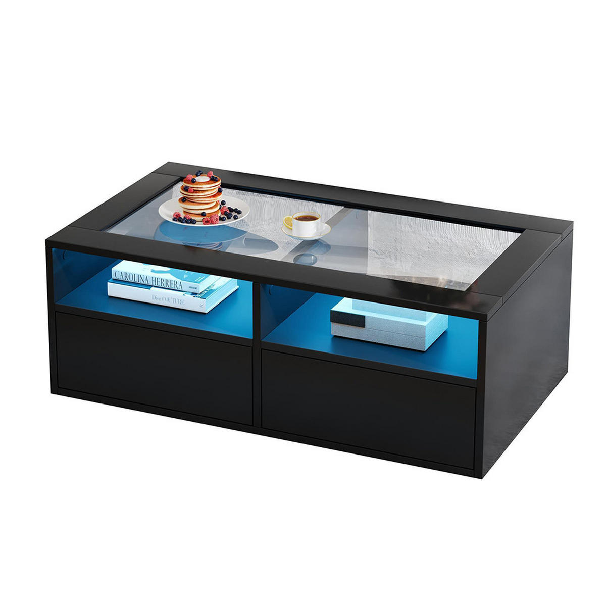 COUCHTISCH in 100x50x35cm mit LED-Licht, Schwarz - Schwarz, Holzwerkstoff (100/50/35cm) - KOMHTOM