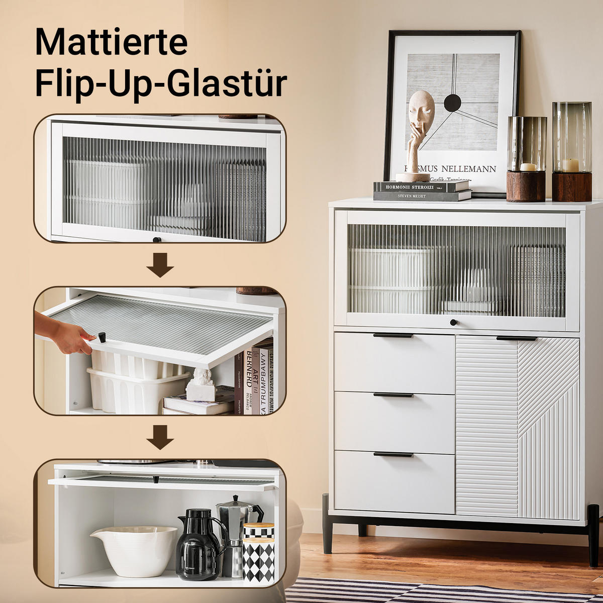 SIDEBOARD Weiß - Weiß, Glas/Holzwerkstoff (86/108/40cm) - SoBuy