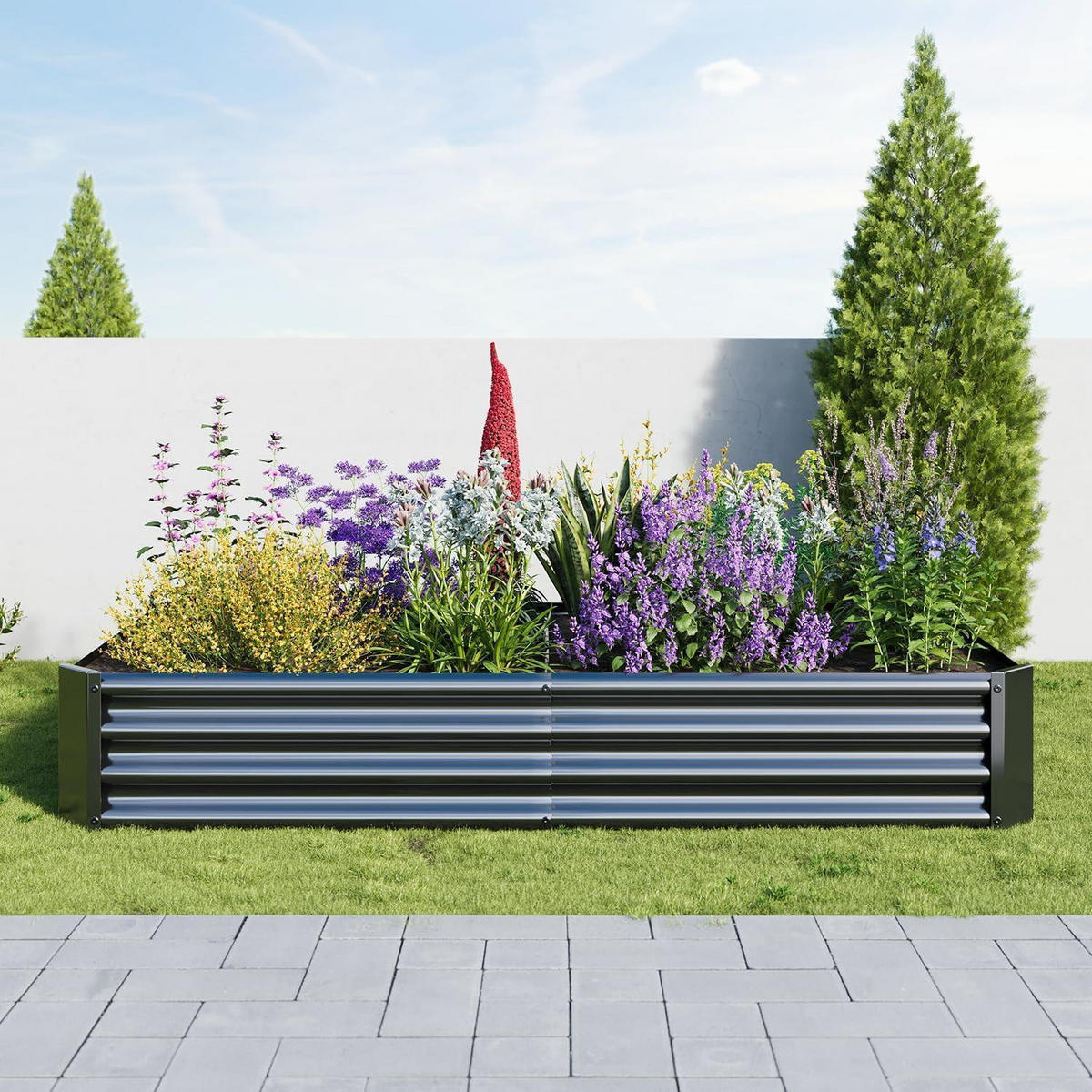 HOCHBEET-SET Metall Schwarz 180 x 90 x 30 cm - Schwarz, Metall (90/30/180cm)