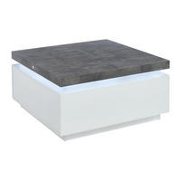 COUCHTISCH mit 2 Schubladen & LEDs - MDF lackiert - Weiß & Beton-Optik- HALO II - Grau, Holz (90/90/45cm) - Vente-Unique