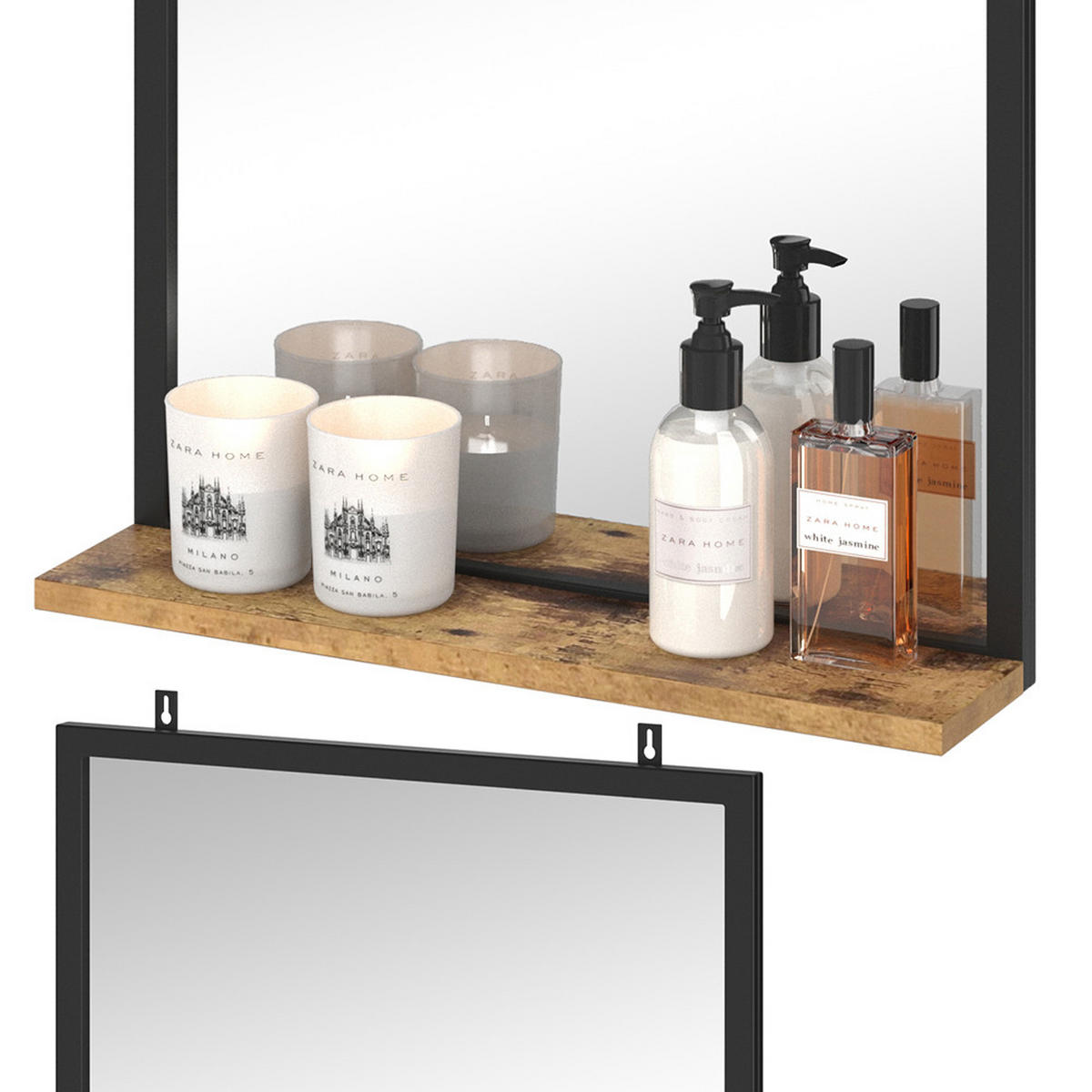 BADEZIMMERSPIEGEL Fyrk Antikholz 50 x 60 cm - Alteiche/Schwarz, Glas (50/60/12cm) - Vicco