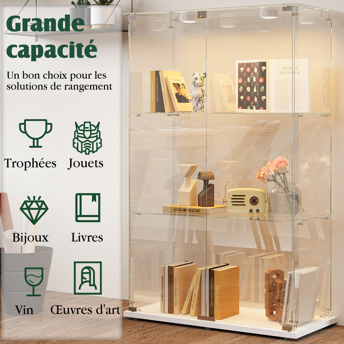 VITRINE Modern für Sammlungen, Modelle & Dekorationen - Weiß, Glas (35/123.3/78.5cm) - SHOPENTRA