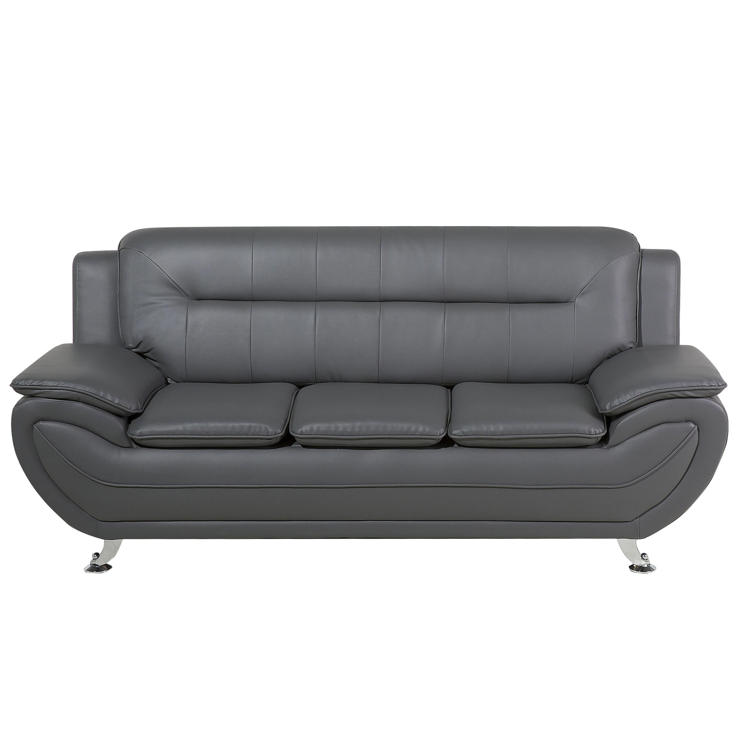 3-SITZER-SOFA Kunstleder Grau Leira - Grau, Kunststoff/Textil (201/88/86cm) - Beliani