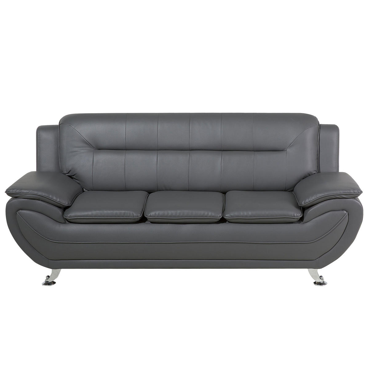 3-SITZER-SOFA Kunstleder Grau Leira - Grau, Kunststoff/Textil (201/88/86cm) - Beliani
