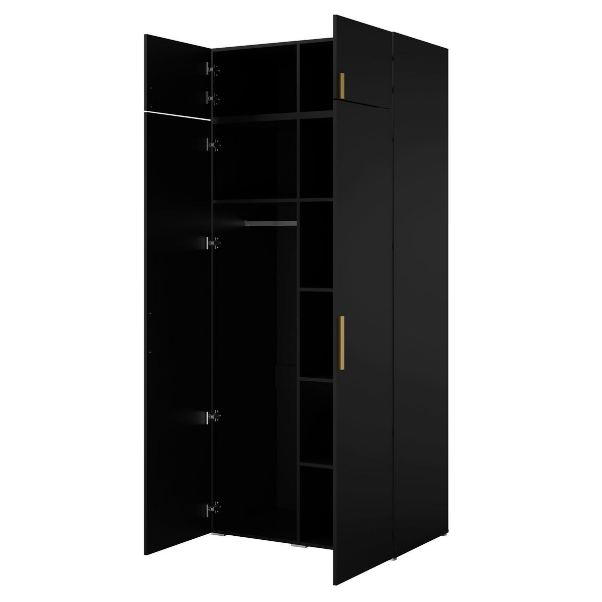 DREHTÜRENSCHRANK mit Aufsatz Napoli 2D 100 Schwarz (schwarzer oder goldener Griff) - Silberfarben/Schwarz, Holzwerkstoff/Kunststoff (100/35/60cm) - mzm24