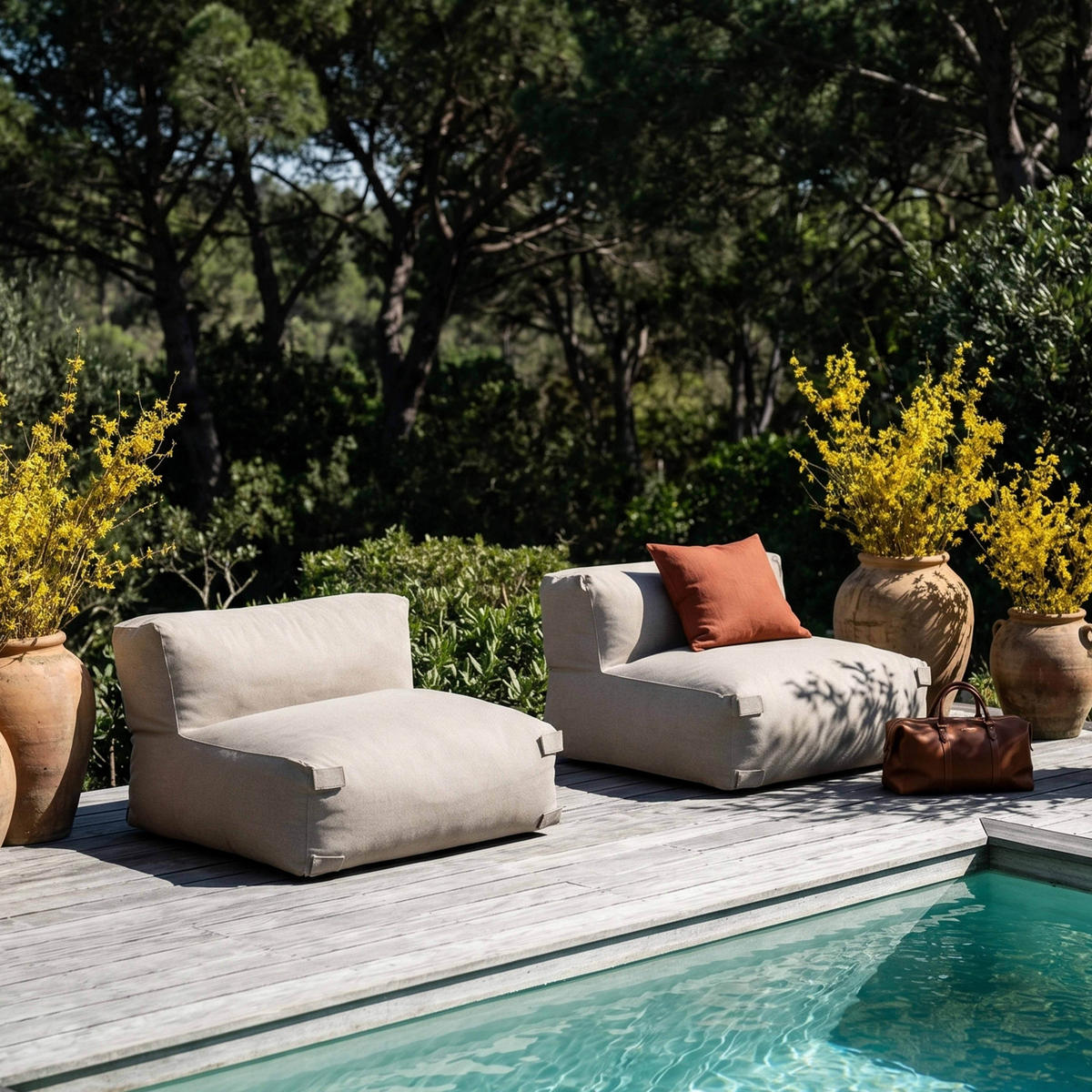 GARTENSOFA mit 2 Sitzplätzen, Sandfarbe - Gelb, Textil - Oviala