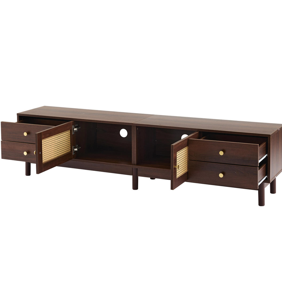 TV-LOWBOARD aus Spanplatte 180x35x44 cm Braun mit Rattantüren, 4 Schubladen und Kabelmanagement - Rotbraun, Holzwerkstoff (180/44/35cm) - IVMEU