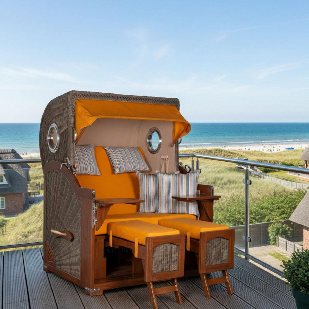 STRANDKORB 2-Sitzer Düne Mahagoni - Gelb/Braun, Holz/Metall (125/170/80cm) - Mr. Deko