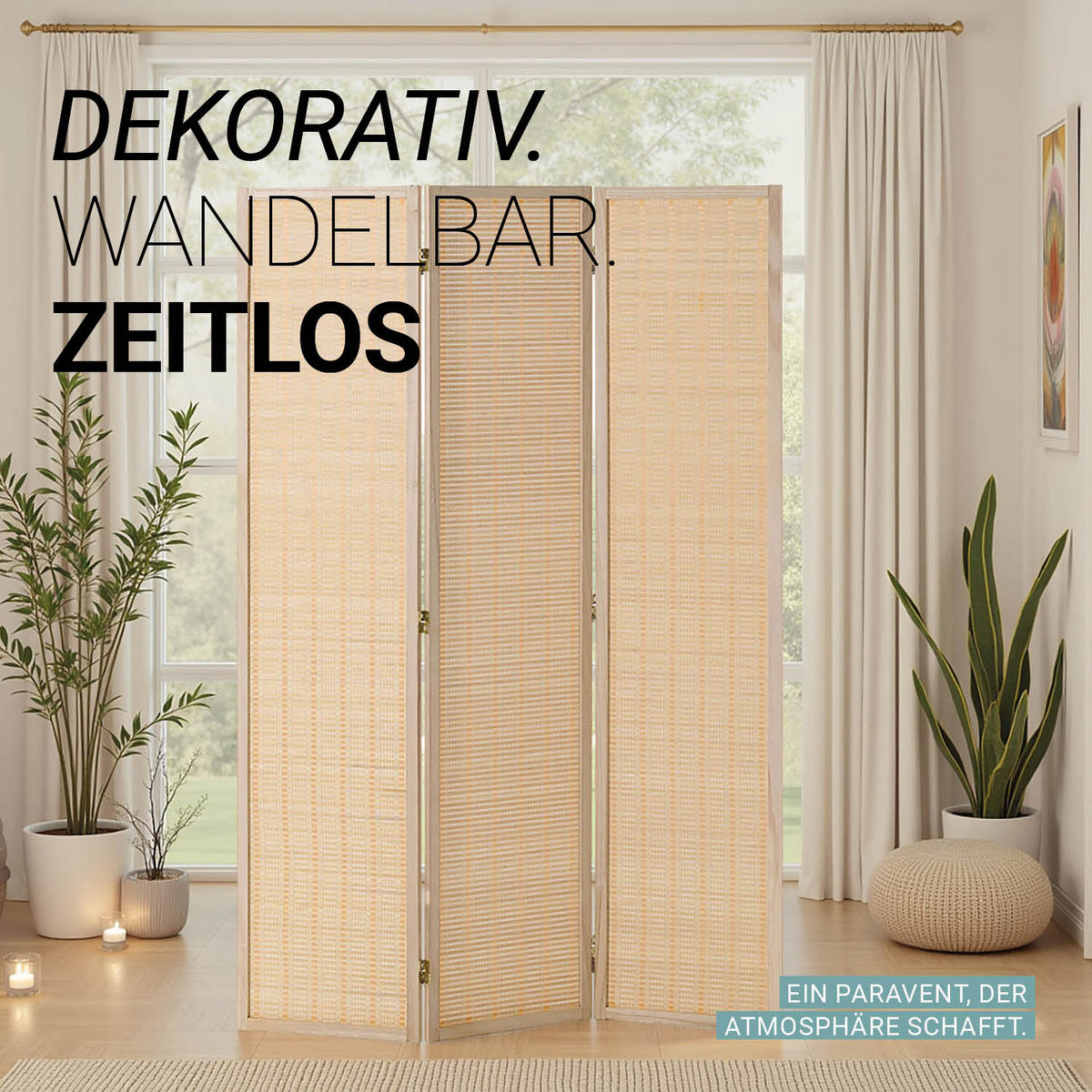 PARAVENT 120/170 cm Natur Holz Bambus - Braun, Naturmaterialien/Holz (120/170/2cm) - Homestyle4u