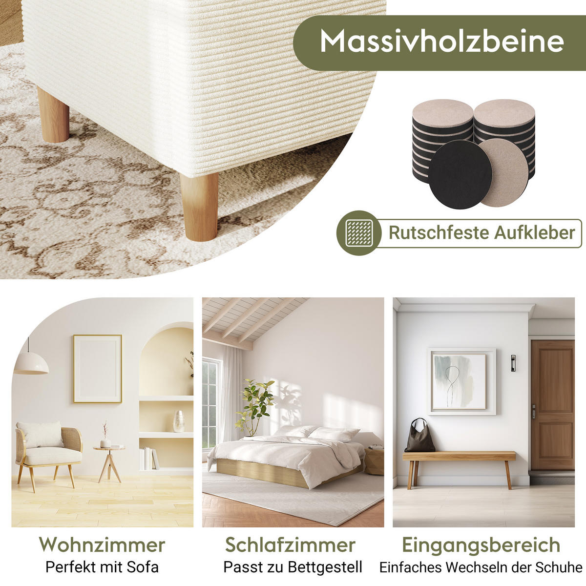 POSTEĽS úložným priestorom a nastaviteľným čelom (vrátane lavice) - béžová, kompozitné drevo/textil - Urban Meuble