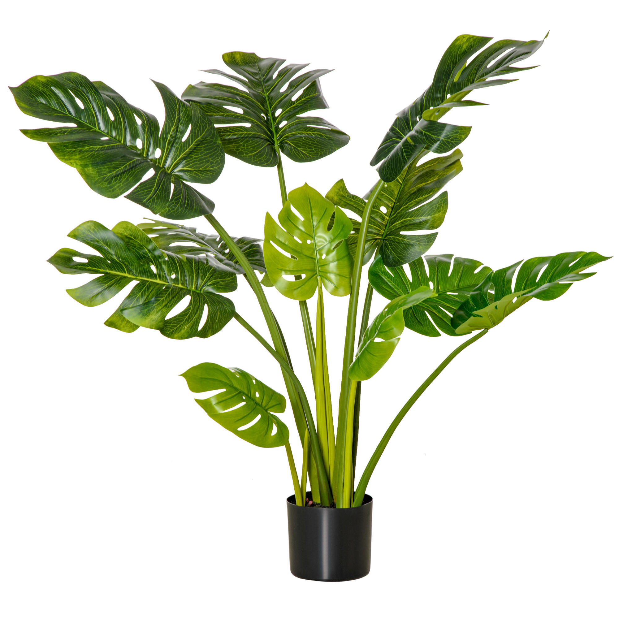 HOMCOM künstliche Pflanzen 110 cm künstlicher Monstera Kunstpflanzen im Topf Kunstbaum Zimmerpflanze Dekopflanze Büropflanze Kunststofftopf für drinne - Grün, Leder/Kunststoff (110cm) - FORIOUS