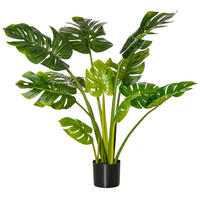 HOMCOM künstliche Pflanzen 110 cm künstlicher Monstera Kunstpflanzen im Topf Kunstbaum Zimmerpflanze Dekopflanze Büropflanze Kunststofftopf für drinne - Grün, Leder/Kunststoff (110cm) - FORIOUS