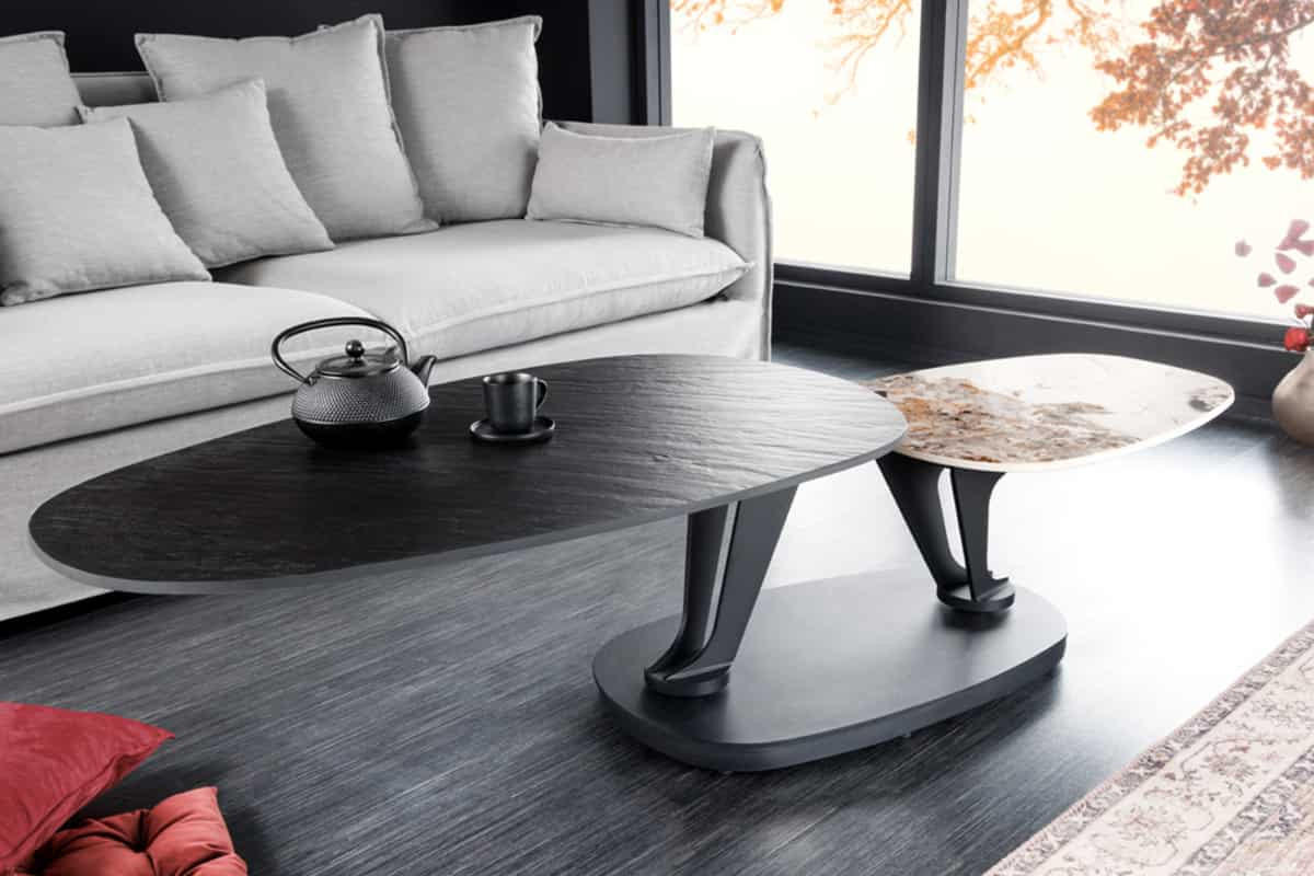 COUCHTISCH MOVEMENT rund Grau|Natur|Schwarz|Weiß 160cm - Schwarz/Braun, Keramik/Metall (110/160/40cm) - riess-ambiente
