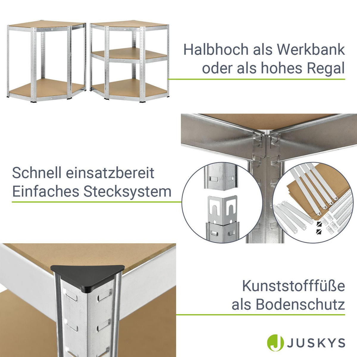REGALSYSTEM Basic silber insgesamt 15 Böden (3er-Set) - Silberfarben, Metall (160/180/160cm) - Juskys