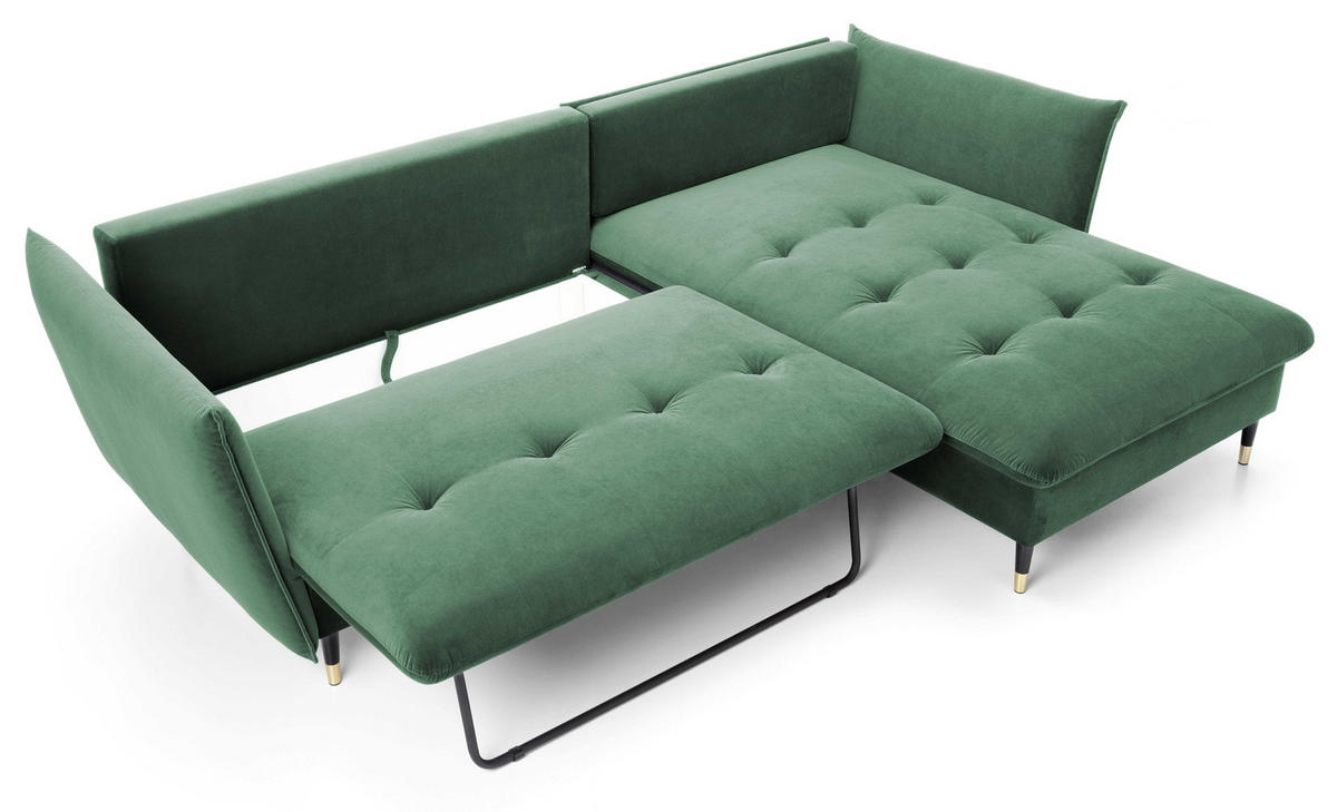 ECKSOFA 260 cm Sagir mit Schalffunktion, Bettkasten, Rechts - Grün - Schwarz/Grün, Holz (258/167cm) - Emporius