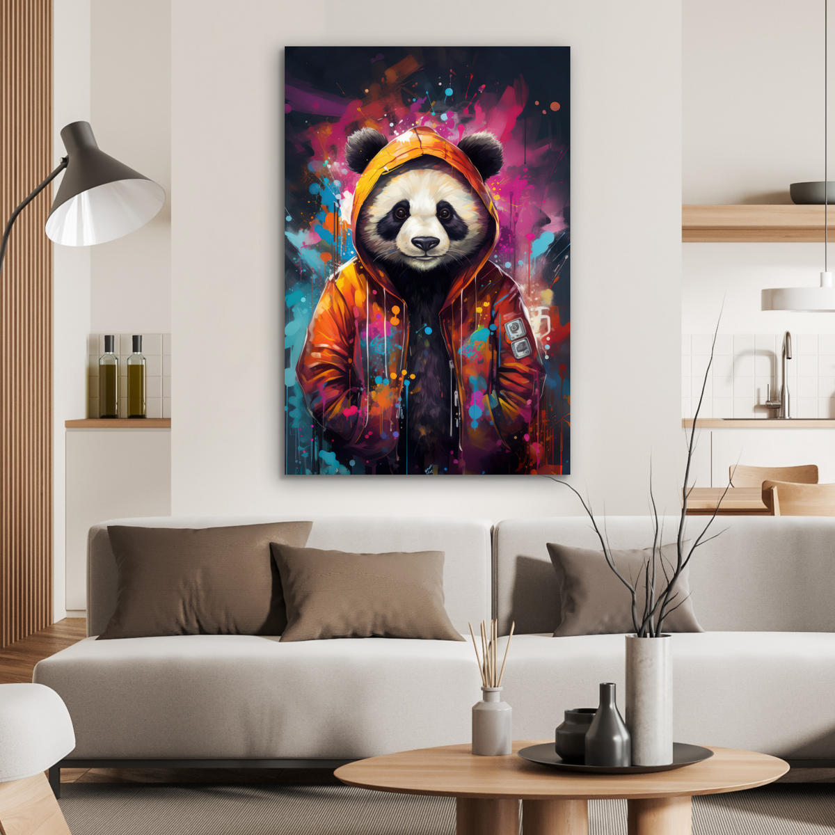 METALLBILD Panda - Jacke - Graffiti - Orange 60x90 cm - Orange, Metall (60/90cm) - MuchoWow