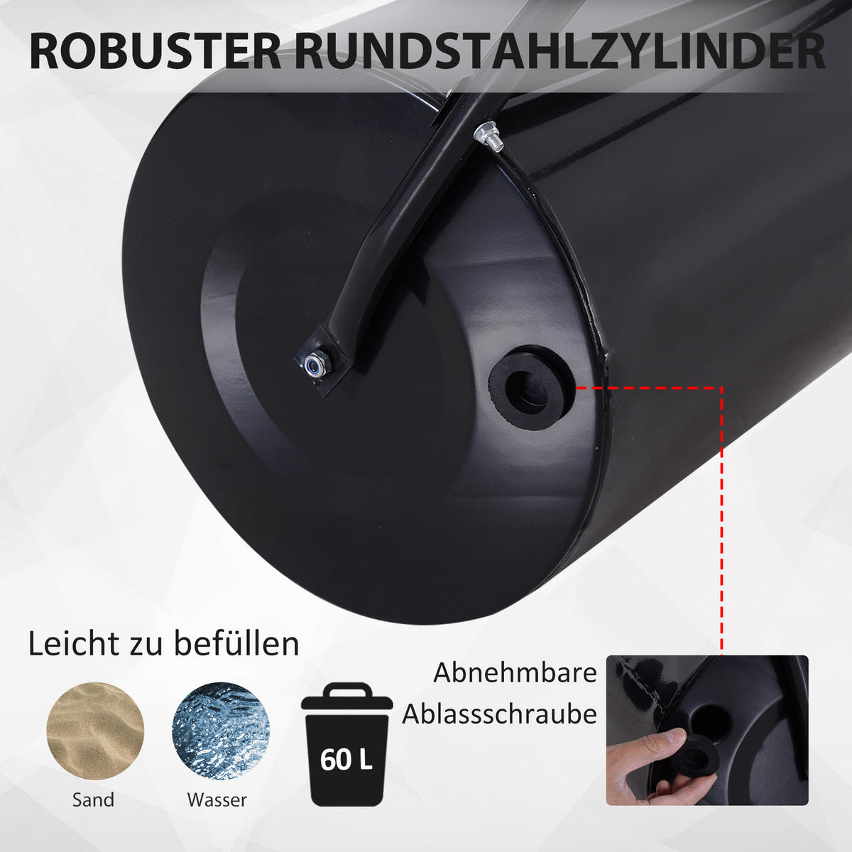 RASENWALZE mit U-Griff, Gartenwalze, Gartenrolle, 40 cm Durchmesser, Metall, Schwarz - Multicolor, Metall (40/123/57cm) - Outsunny