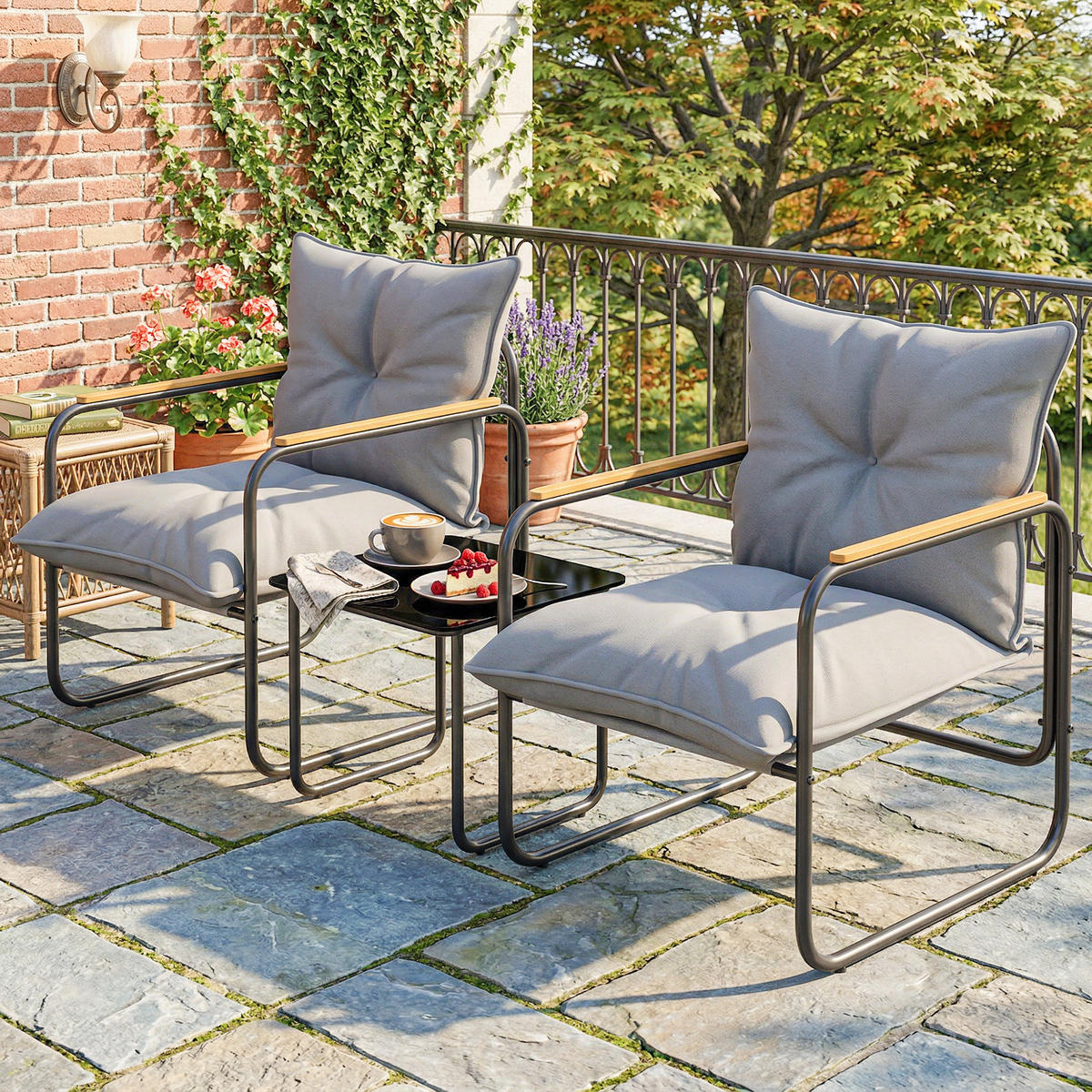 GARTEN-BEISTELLTISCHSET Dunkelgrau 3 Stück - Dunkelgrau, Metall (73/59/72cm) - GiPP