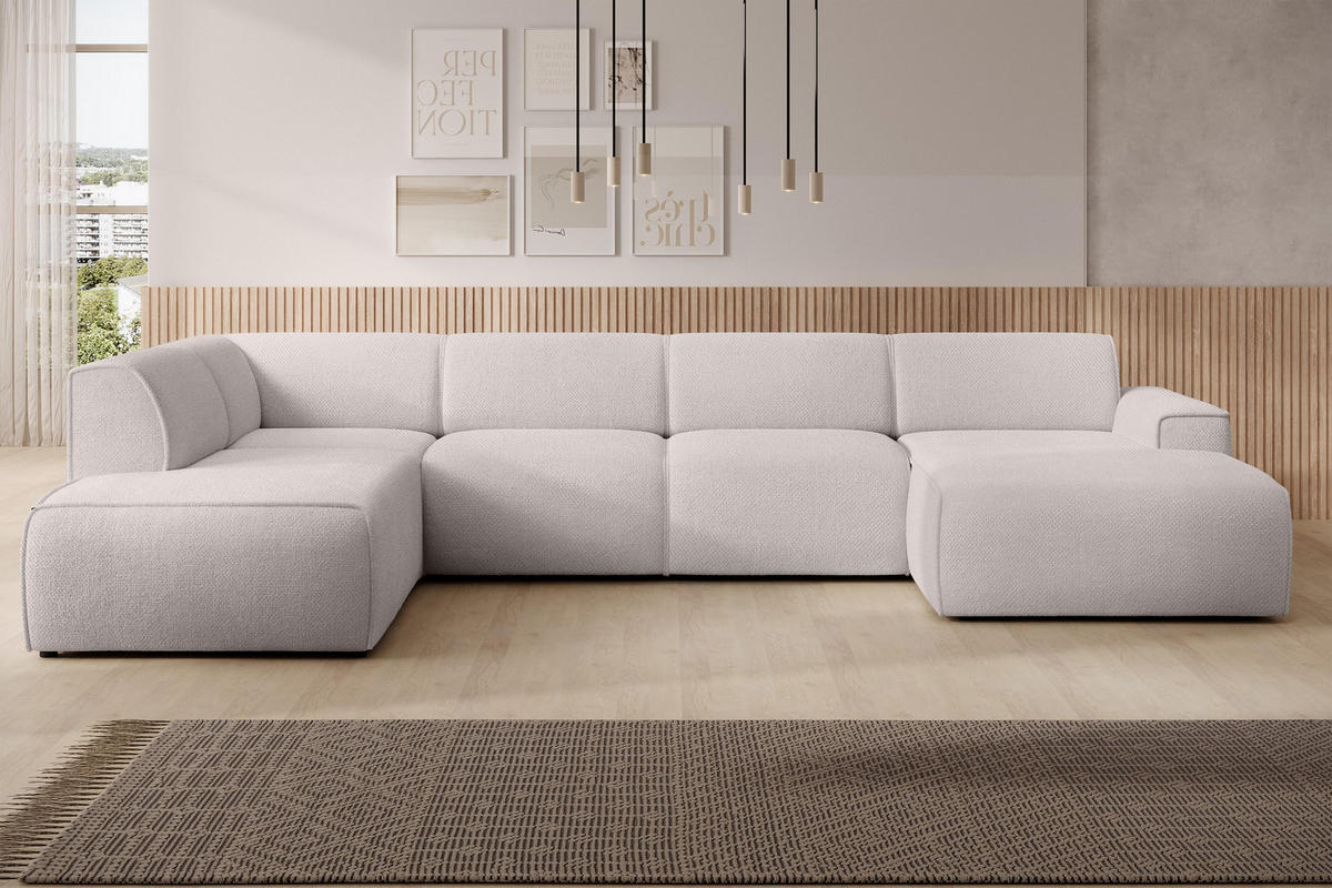WOHNLANDSCHAFT Didim Taupe 378/220/78 cm – großes Sofa stilvoll & bequem L - Taupe/Schwarz, Kunststoff/Textil (220/78/378cm) - AX Living