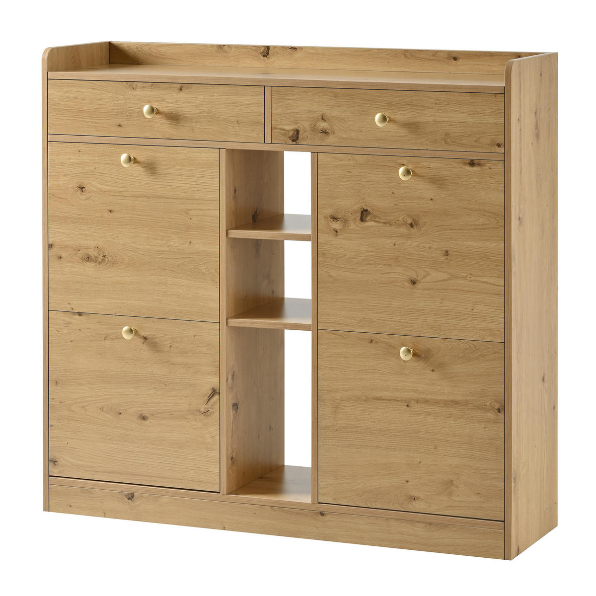 SCHUHSCHRANK 110/26/100 cm mit 4 Klappen und 2 Schubladen in Natur - Naturfarben, Holzwerkstoff (110/100/26cm) - BEAOK