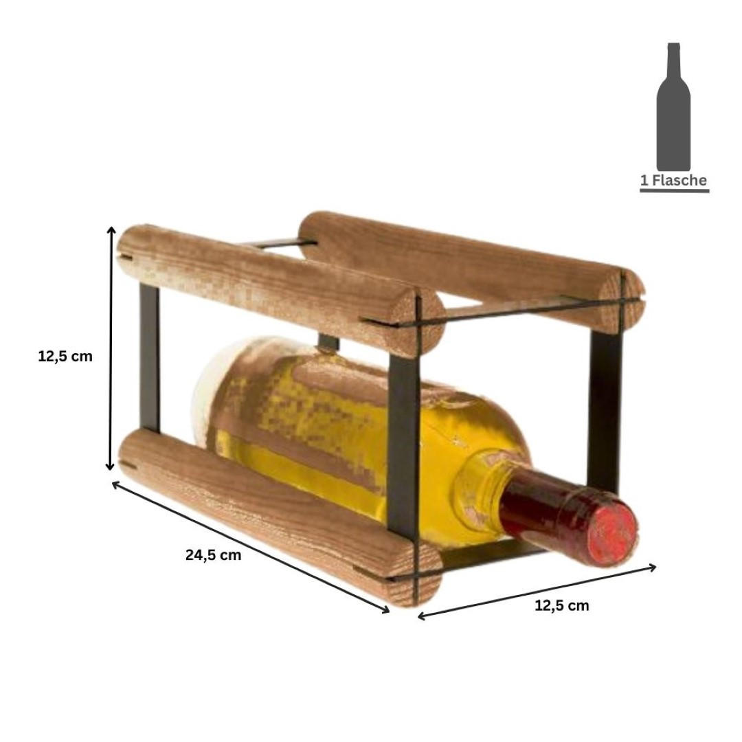 WEINREGAL Vinotega Mod Metal 12,5x12,5x24,5 cm 1x1 Flasche Massives Kiefernholz Braun Geölt - Braun, Holz (12.5/12.5/24.5cm) - PROREGAL