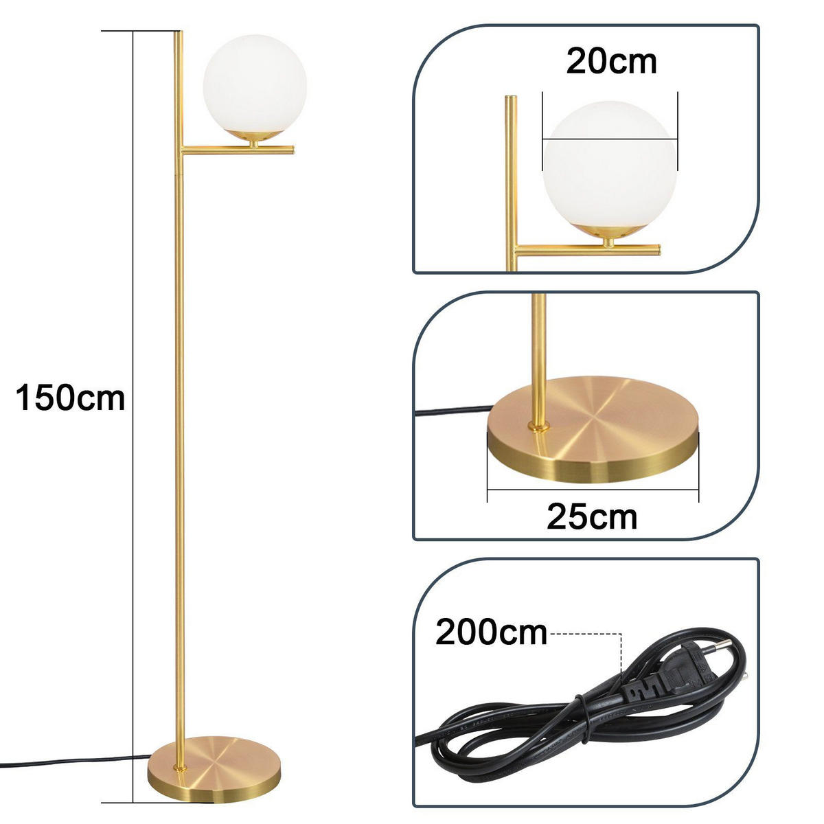 STEHLEUCHTE Dortmund 25/20/150 cm - Goldfarben, Metall (22/18/157cm) - Nettlife