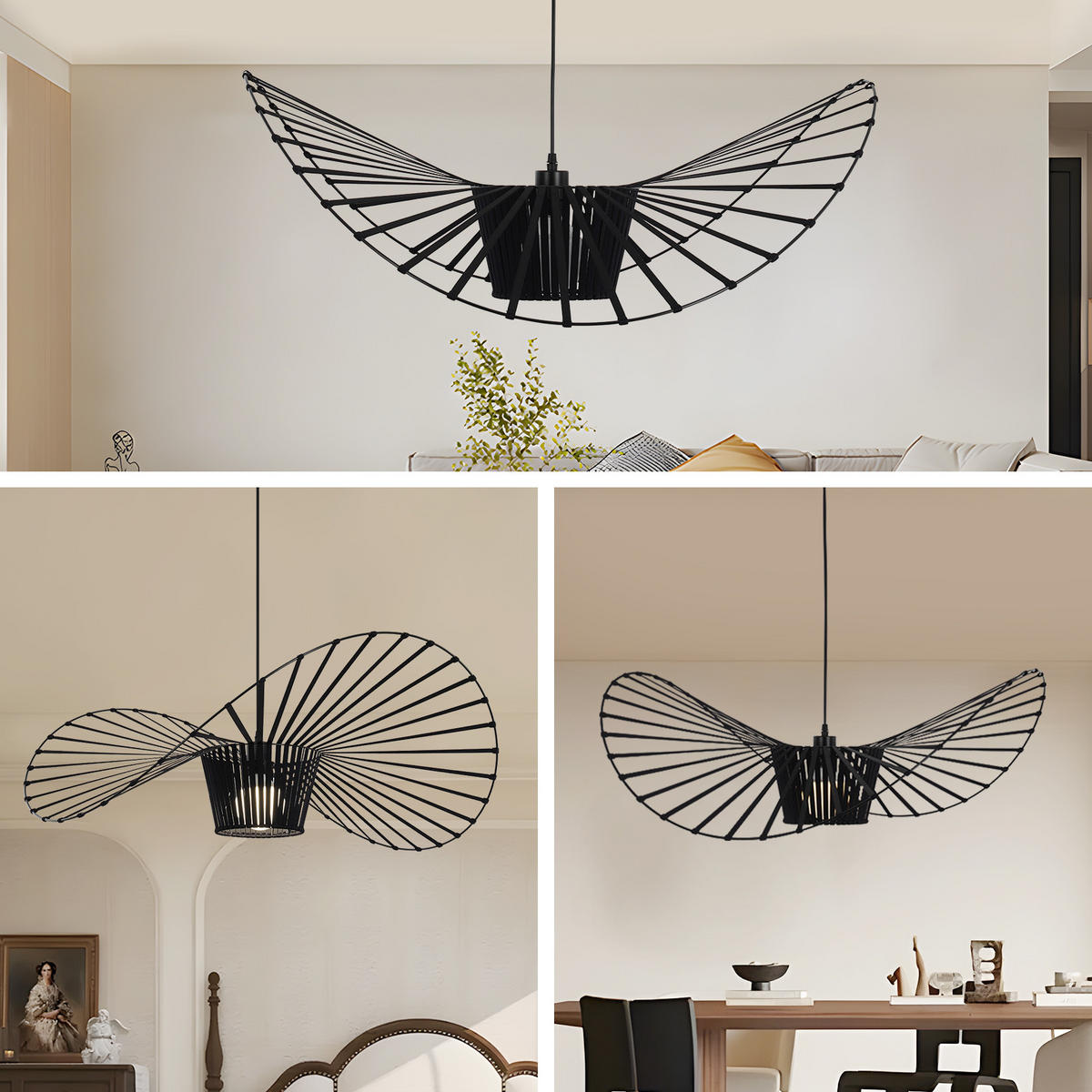 HÄNGELEUCHTE Strohhut 60/60/150 cm - Schwarz, Metall (60/60/150cm) - Nettlife